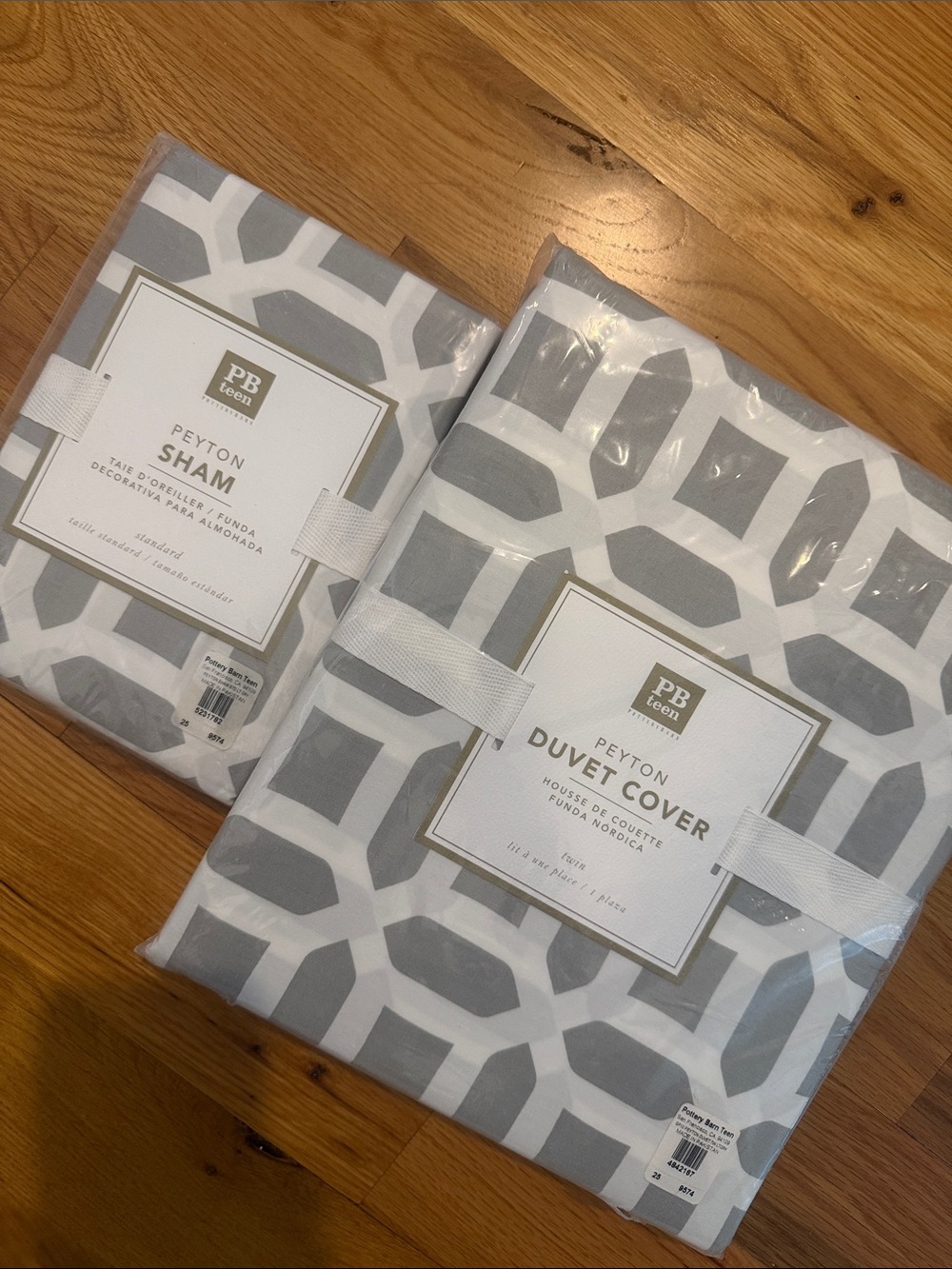 NWT | Pottery Barn Teen Peyton Gray & White Geometric Duvet Cover & Sham | Twin